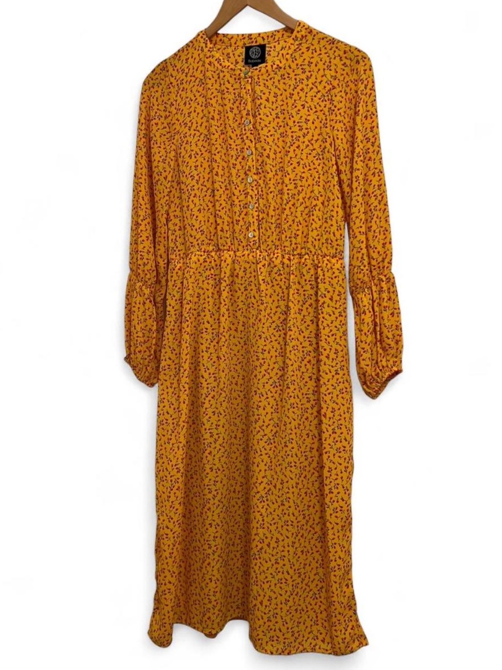 bobeau Mustard Floral Long Sleeve Midi Dress